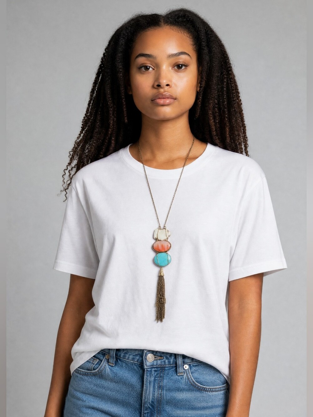 Natural Stone Tassel Boho Necklace